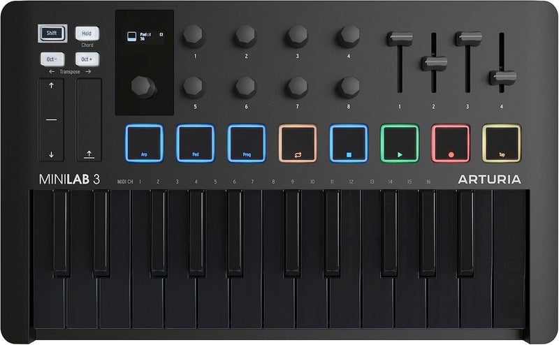 Arturia MiniLab 3 Universal MIDI Controller for Music Production with AllinOne Software Package 25 Keys 8 MultiColor Pads White MiniLab 3 Only Deep Black - Image 2