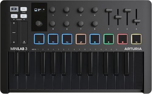 Arturia MiniLab 3 Universal MIDI Controller for Music Production with AllinOne Software Package 25 Keys 8 MultiColor Pads White MiniLab 3 Only Deep Black - Image 1