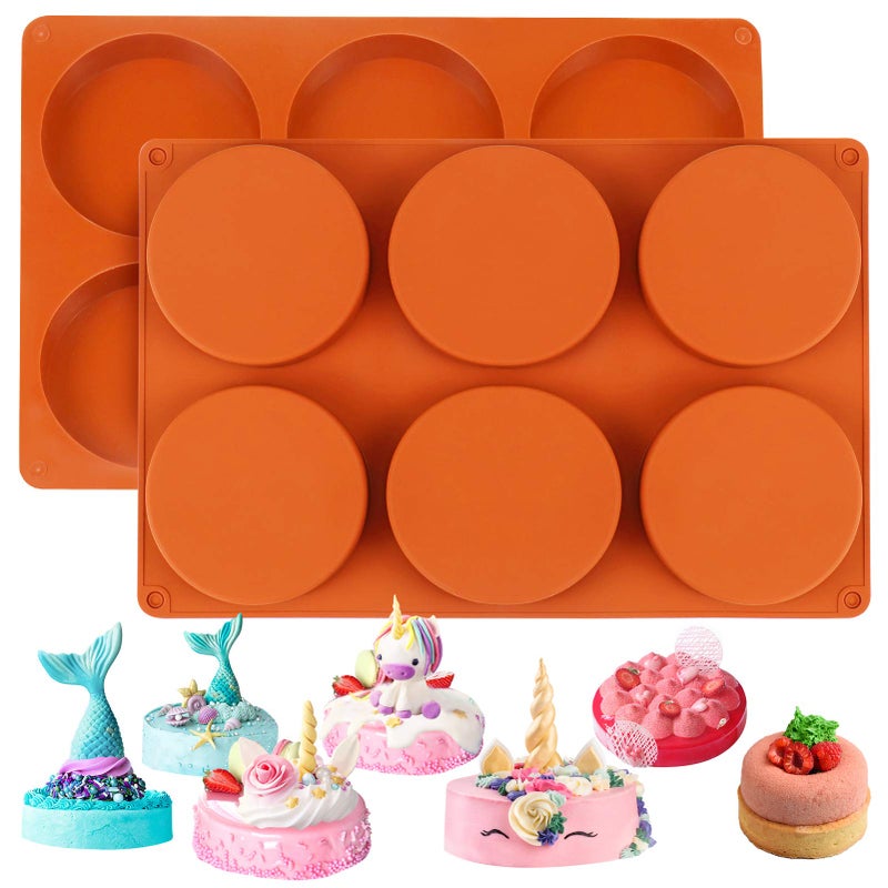 Palksky Silicone Molds for Baking (2 Pack)6-Cavity Large Round Disc Mold/English Muffins Pan/Resin Coaster Mold Non-Stick for Hamburger Chocolate Cake Pie Custard Tart Whoopie Pie Egg Pan - Image 1