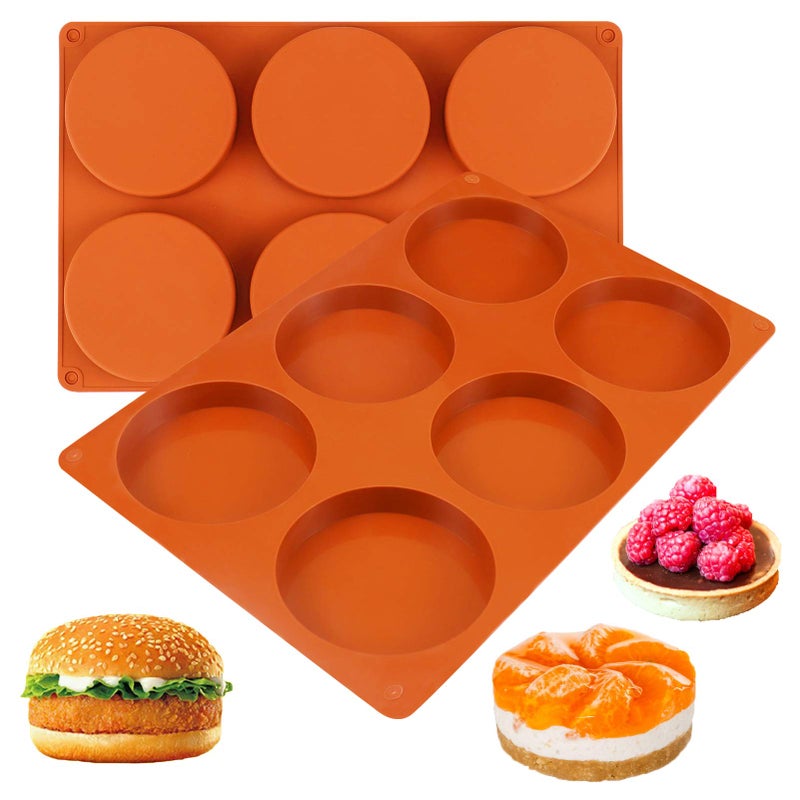 Palksky Silicone Molds for Baking (2 Pack)6-Cavity Large Round Disc Mold/English Muffins Pan/Resin Coaster Mold Non-Stick for Hamburger Chocolate Cake Pie Custard Tart Whoopie Pie Egg Pan - Image 2