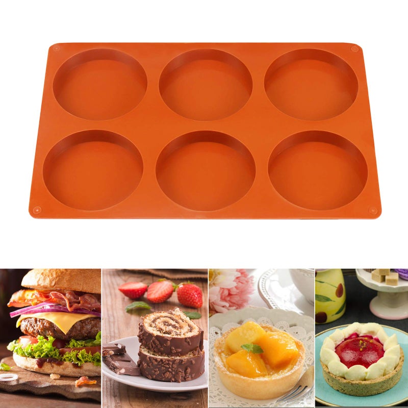 Palksky Silicone Molds for Baking (2 Pack)6-Cavity Large Round Disc Mold/English Muffins Pan/Resin Coaster Mold Non-Stick for Hamburger Chocolate Cake Pie Custard Tart Whoopie Pie Egg Pan - Image 5