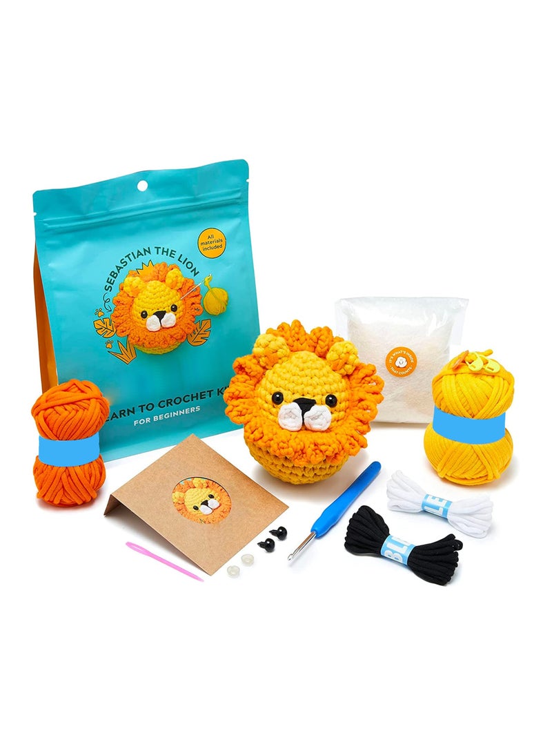 سيوسي طقم كروشيه للمبتدئين على شكل أسد مع غزل سهل، مجموعة كروشيه كاملة للحيوانات للمبتدئين مع دروس فيديو خطوة بخطوة، هدية لأعياد ميلاد الأولاد والبنات - Image 1