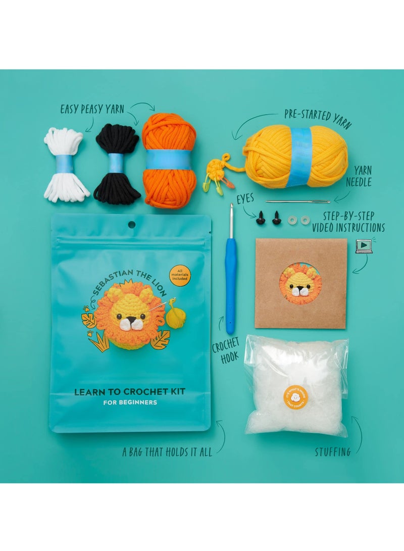 سيوسي طقم كروشيه للمبتدئين على شكل أسد مع غزل سهل، مجموعة كروشيه كاملة للحيوانات للمبتدئين مع دروس فيديو خطوة بخطوة، هدية لأعياد ميلاد الأولاد والبنات - Image 4