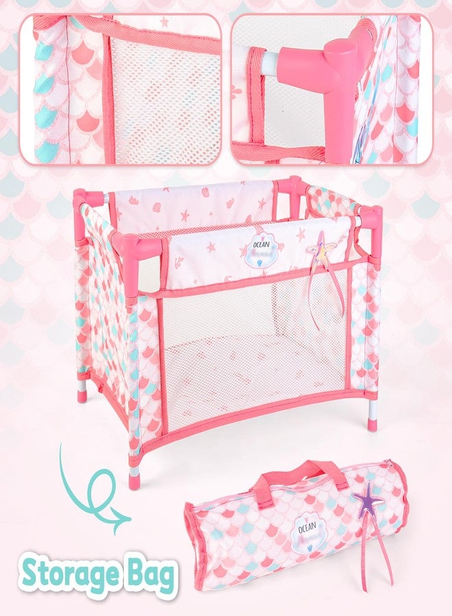 deAO Baby Doll Stroller Crib Bed Nursery Role Play Set Baby Doll Accessories and Play Mat,Travel Cot,Foldable Stroller and Travel Bag Birthday for Girls Boys Kids - Image 3