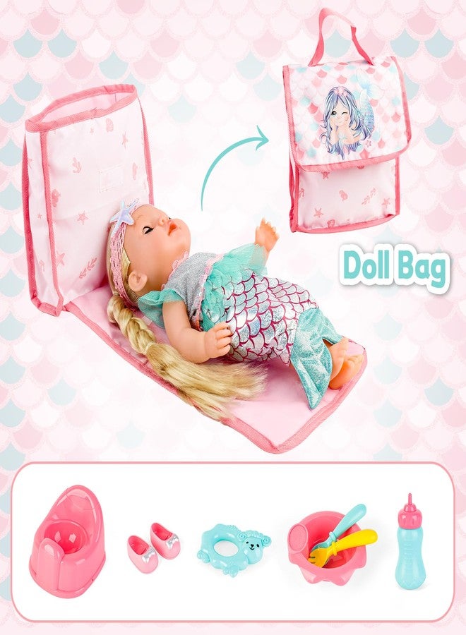 deAO Baby Doll Stroller Crib Bed Nursery Role Play Set Baby Doll Accessories and Play Mat,Travel Cot,Foldable Stroller and Travel Bag Birthday for Girls Boys Kids - Image 5