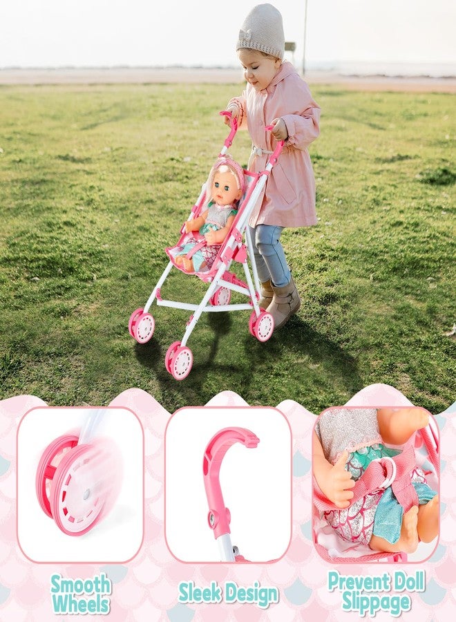 deAO Baby Doll Stroller Crib Bed Nursery Role Play Set Baby Doll Accessories and Play Mat,Travel Cot,Foldable Stroller and Travel Bag Birthday for Girls Boys Kids - Image 4