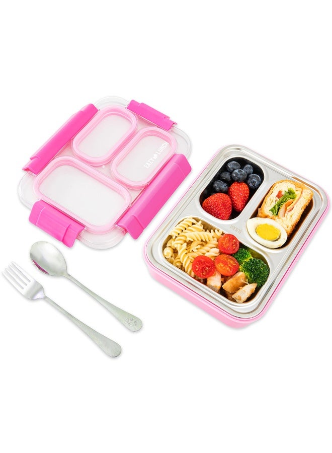 Eazy Kids Stainless Steel Lunch Box 710ml, 3 Compartment Leakproof Bento Box for Kids- Pink - Image 3