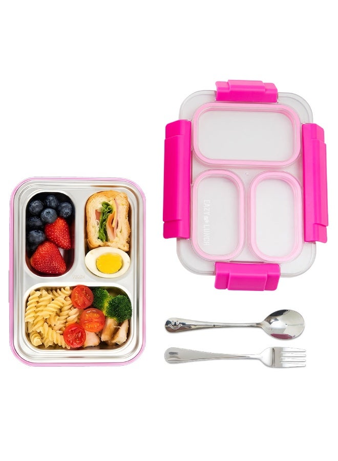 Eazy Kids Stainless Steel Lunch Box 710ml, 3 Compartment Leakproof Bento Box for Kids- Pink - Image 5
