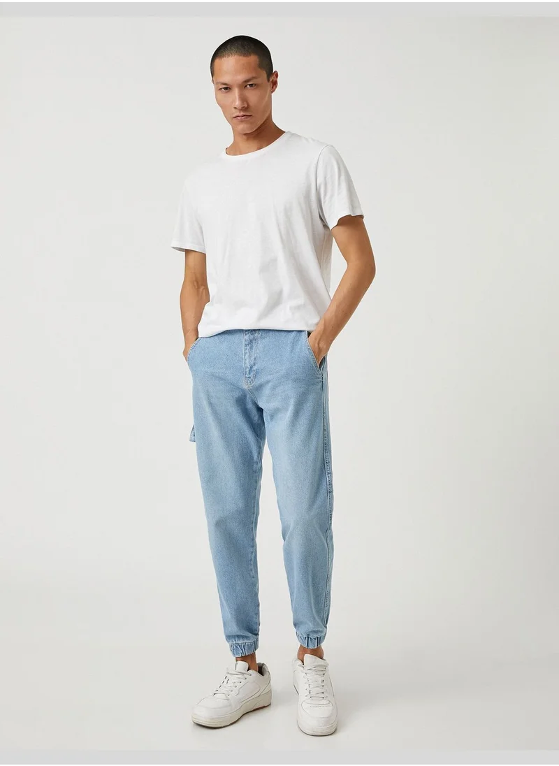 كوتون Jogger Jean Trousers Buttoned Pocket Detailed Cotton