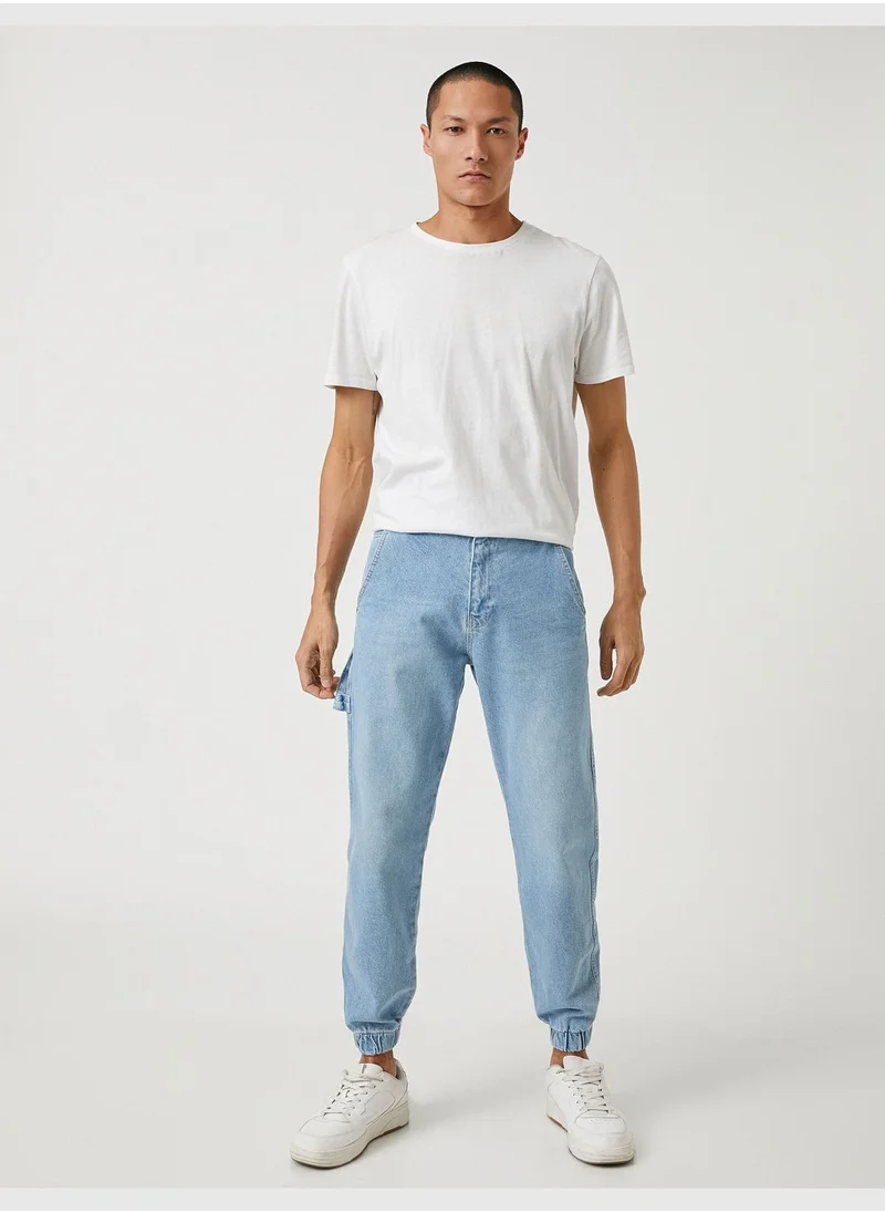 KOTON Jogger Jean Trousers Buttoned Pocket Detailed Cotton