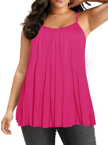 7th Element Plus Size Tank Tops for Womens Camisoles Cami Loose Fit Sleeveless Summer Dressy Shirts Blouse 2025 Summer(Hot Pink,1X) - Image 1