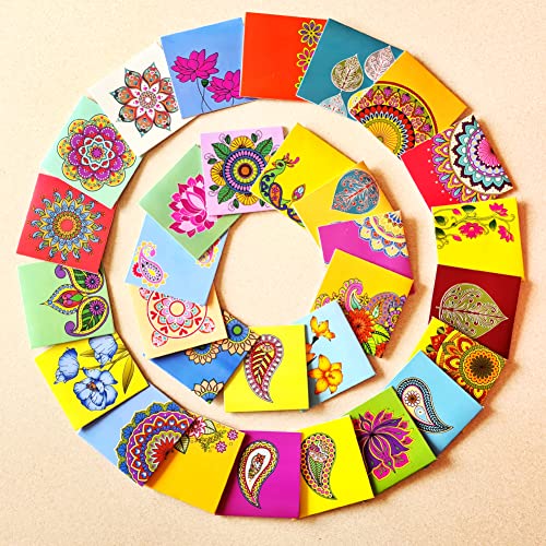 Ambiyaa 30 Pcs 6.5 cm x 6.5 cm Handmade Gift Tags in Mandala Paisley & Floral Designs,30 Labels - Image 1