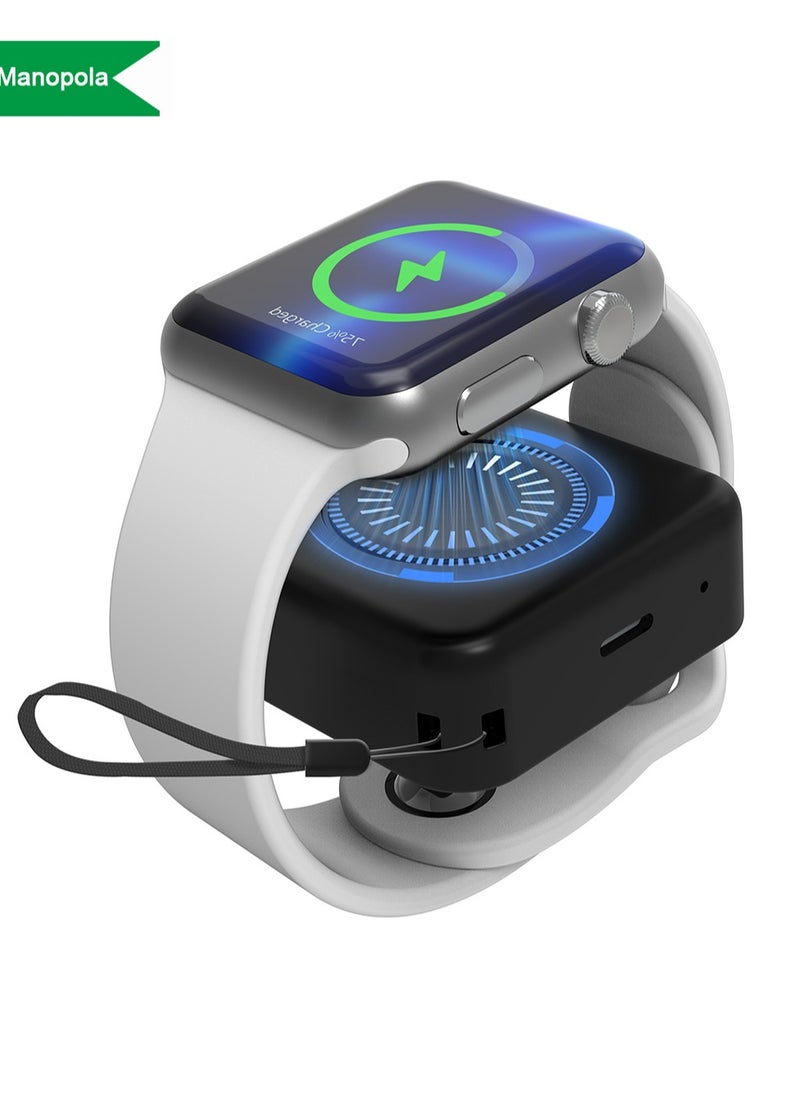 Manopola - Portable Charger for Apple Watch Battery Pack with Fast Charging for iWatch,Compact 1200mAh Wireless Magnetic Power Bank with Keychain for Apple Watch Series9/8/7/6/5/4/3/2/SE/Ultra/Ultra2 - Image 1