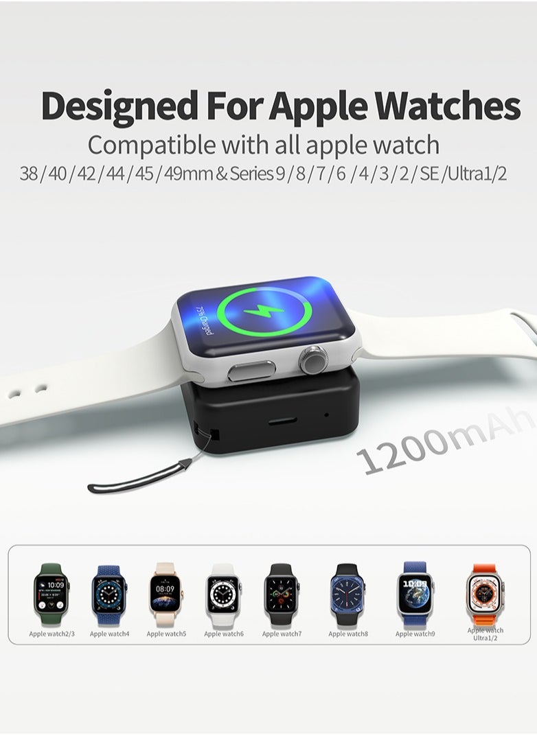 Manopola - Portable Charger for Apple Watch Battery Pack with Fast Charging for iWatch,Compact 1200mAh Wireless Magnetic Power Bank with Keychain for Apple Watch Series9/8/7/6/5/4/3/2/SE/Ultra/Ultra2 - Image 1