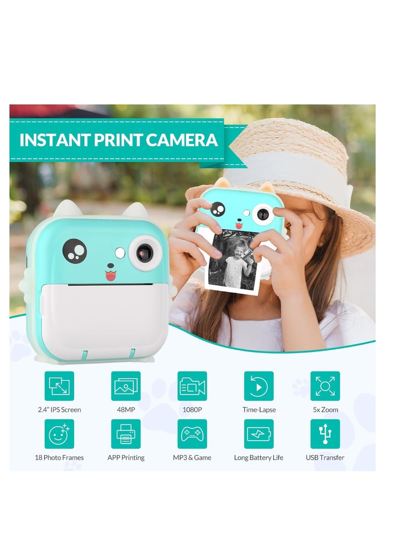 DIGI CORE Digital Camera For Kids 48MP Kids Camera With 32GB SD Card Full HD 1080P Cameras Mini Kids Camera With Instant Print Thermal Printer With 3 Thermal Rolls 2.4Inch Eye Protect Screen Selfie Camera  - Image 5