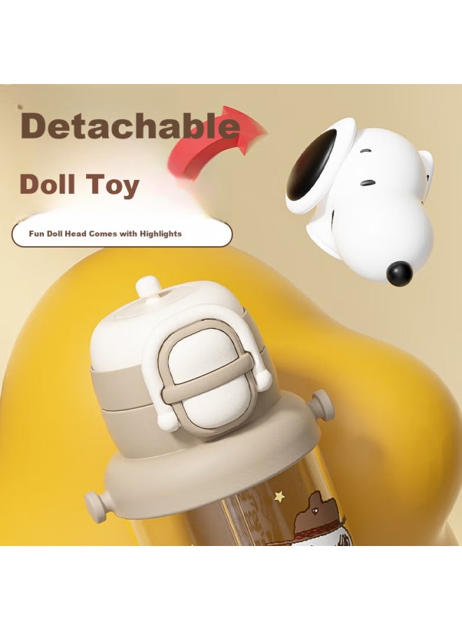 Snoopy Children's Water Bottle With Straw For Boys And Girls, Students' School Water Bottle, Portable Dual-use High-temperature Resistant Large Capacity Plastic Cup - Image 3