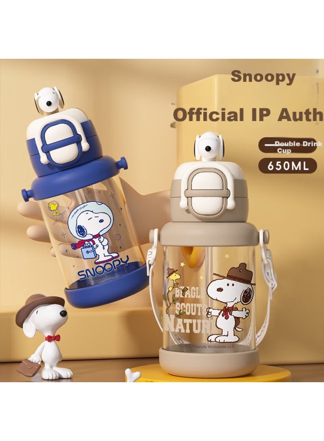 Snoopy Children's Water Bottle With Straw For Boys And Girls, Students' School Water Bottle, Portable Dual-use High-temperature Resistant Large Capacity Plastic Cup - Image 2
