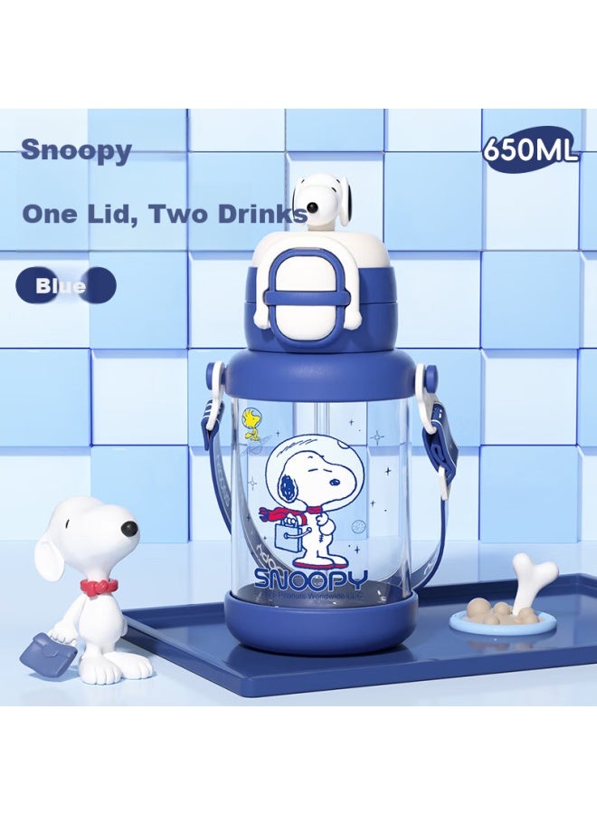 Snoopy Children's Water Bottle With Straw For Boys And Girls, Students' School Water Bottle, Portable Dual-use High-temperature Resistant Large Capacity Plastic Cup - Image 1