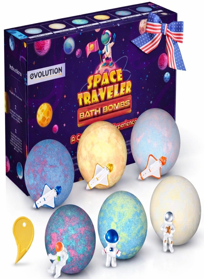 EvolutionUSA 6 Space Bath Bombs for Boys & Girls - Planet Bath Bombs Toy Inside, Organic Childrens Bathbomb Set, Cosmic Bath Fizzers, Kid Bath Bomb Gift for Valentines, Birthday, Christmas, Easter - Image 1
