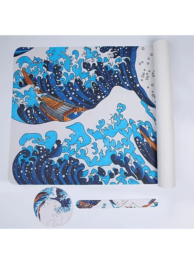 Red Large Thick Water Resistant Non Slip Desk Mat Mouse Pad Coaster Set 35.43 x 15.74 Inch Great Waves - Image 3
