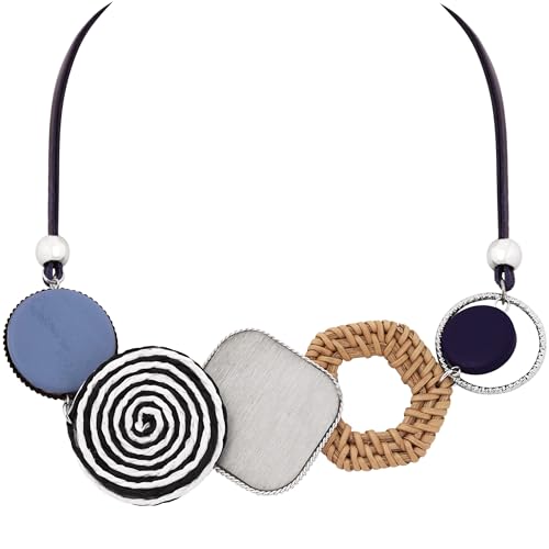 MINACHI Boho MixedMaterial Statement Necklace Rattan Resin Brushed Metal Discs on Cord 1617 Inch Bohemian Vintage Style for Women - Image 1