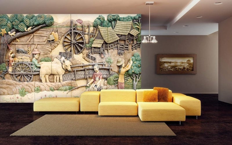 999Store 3D Print Latest Door Living room Bed Room Home Hall wall stickers Sheet roll mural wallpaper Beautiful Village and Working People Mural wallpaper for walls Vinyl Self Adhesive 72X48 Inches NonW6401333