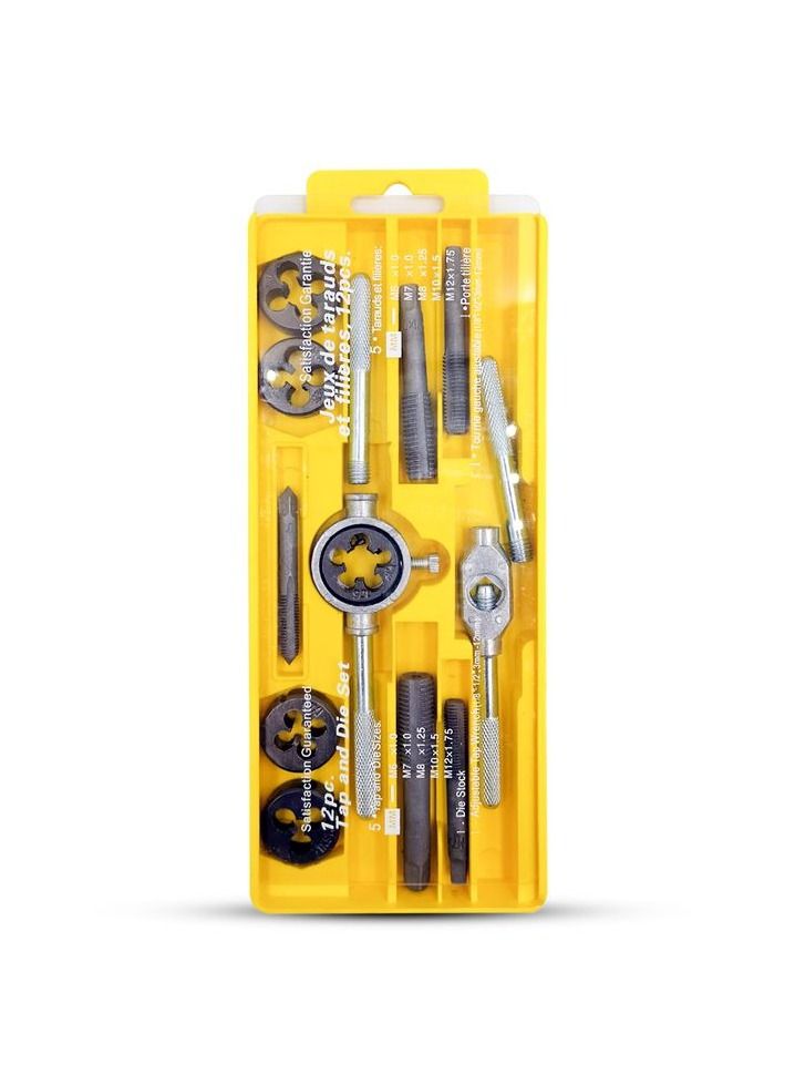 12 Pcs Tap And Die Set Metric Wrench Cut Hand Threading Tool Metric Tapping Wrench Set Tap and Die Set - Image 1