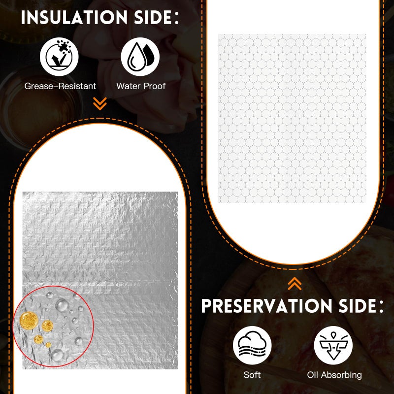 EcoDispose Pre-Cut Insulated Foil Sandwich Wrap Sheets Grease-Resistant for Hot Food (14" x 16",100 PCS) - Image 3