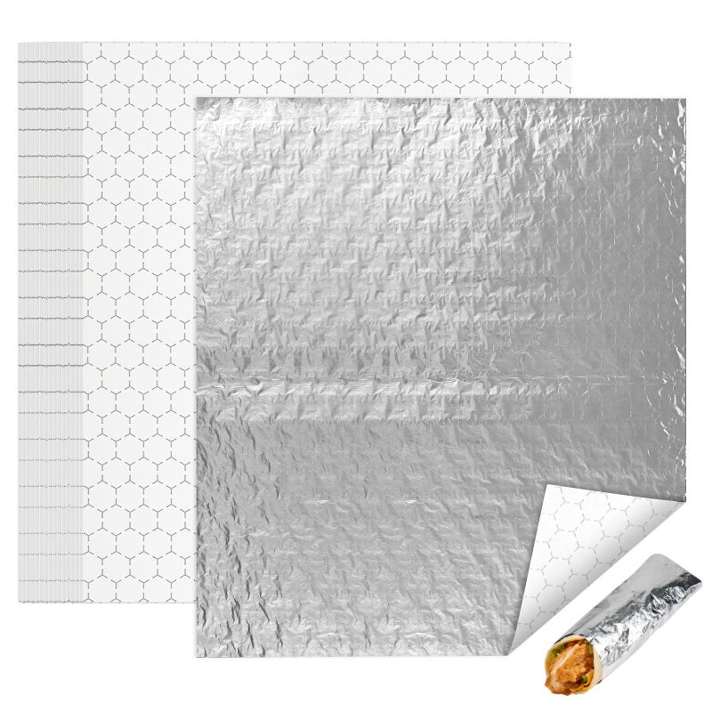 EcoDispose Pre-Cut Insulated Foil Sandwich Wrap Sheets Grease-Resistant for Hot Food (14" x 16",100 PCS) - Image 1