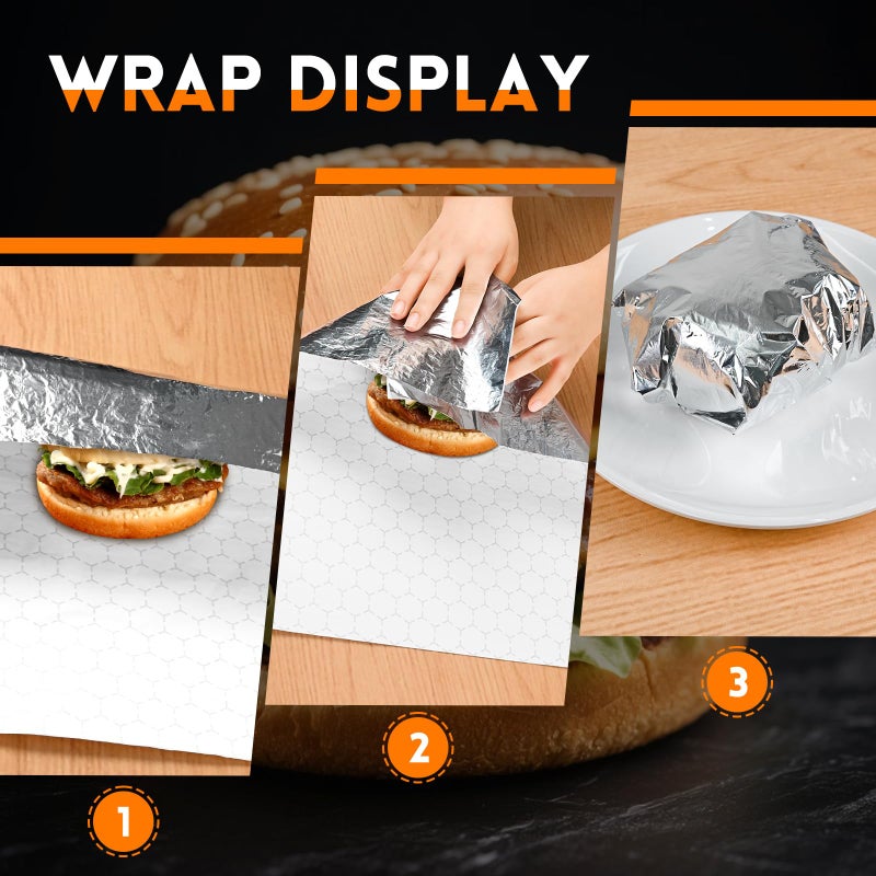 EcoDispose Pre-Cut Insulated Foil Sandwich Wrap Sheets Grease-Resistant for Hot Food (14" x 16",100 PCS) - Image 4