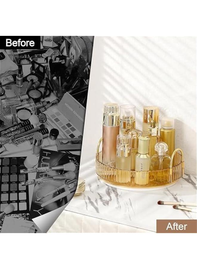 HOOKOR 360 Rotating Makeup Organizer for Vanity, Bathroom Countertop Organizer Spinning Perfume Organizer, High-Capacity Cosmetic and Skincare Dresser Make Up Holder Rack (Amber, 1 Tier) - Image 3