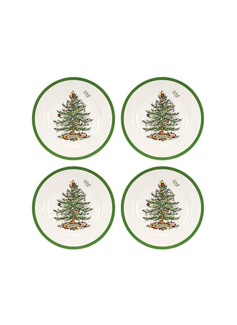 Spode Christmas Tree Salad Plate | Set of 4 Plates for Salad, Pasta, Appetizer, and Dessert | Made of Fine Earthenware | 8-Inch | Microwave and Dishwasher Safe