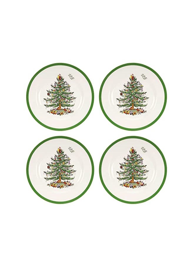 Spode Christmas Tree Salad Plate | Set of 4 Plates for Salad, Pasta, Appetizer, and Dessert | Made of Fine Earthenware | 8-Inch | Microwave and Dishwasher Safe
