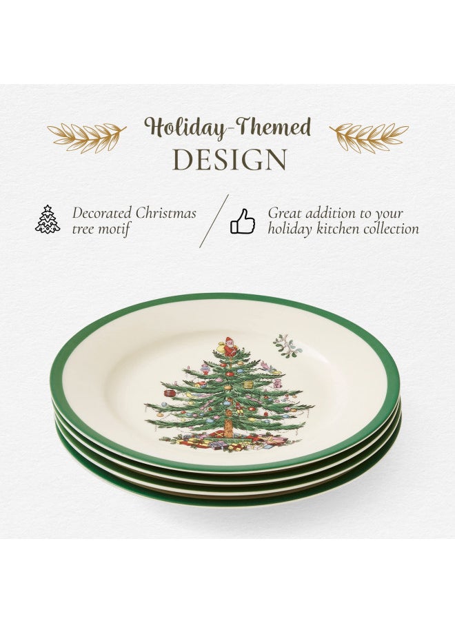 Spode Christmas Tree Salad Plate | Set of 4 Plates for Salad, Pasta, Appetizer, and Dessert | Made of Fine Earthenware | 8-Inch | Microwave and Dishwasher Safe