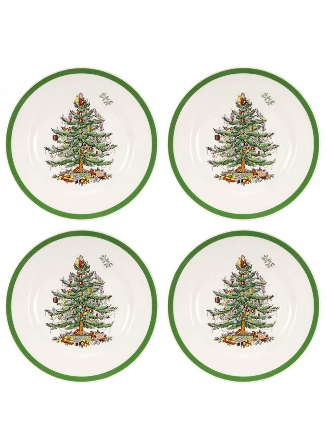 Spode Christmas Tree Salad Plate | Set of 4 Plates for Salad, Pasta, Appetizer, and Dessert | Made of Fine Earthenware | 8-Inch | Microwave and Dishwasher Safe