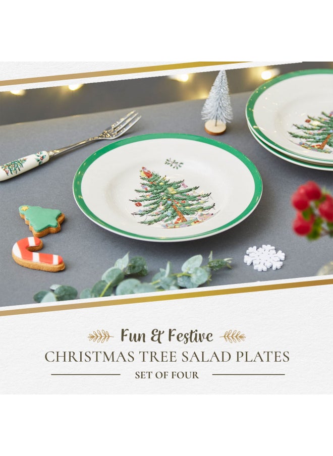 Spode Christmas Tree Salad Plate | Set of 4 Plates for Salad, Pasta, Appetizer, and Dessert | Made of Fine Earthenware | 8-Inch | Microwave and Dishwasher Safe