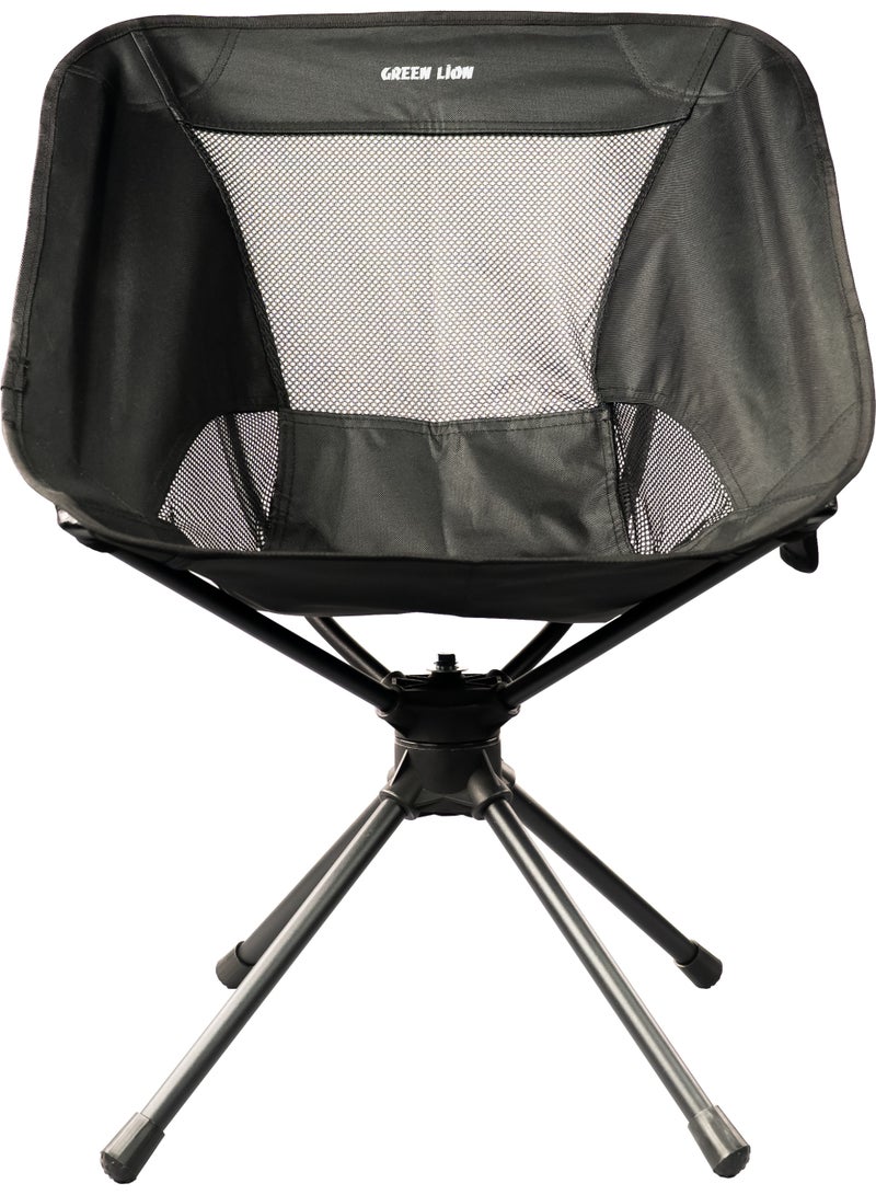 جرين ليون كرسي تخييم CampMate بتصميم قابل للطي ودوران 360 درجة / أقصى سعة تحميل 100 كجم / مسند ظهر شبكي / جيب تخزين / أنبوب حديد / مادة قماش أكسفورد 600D - أسود - Image 1