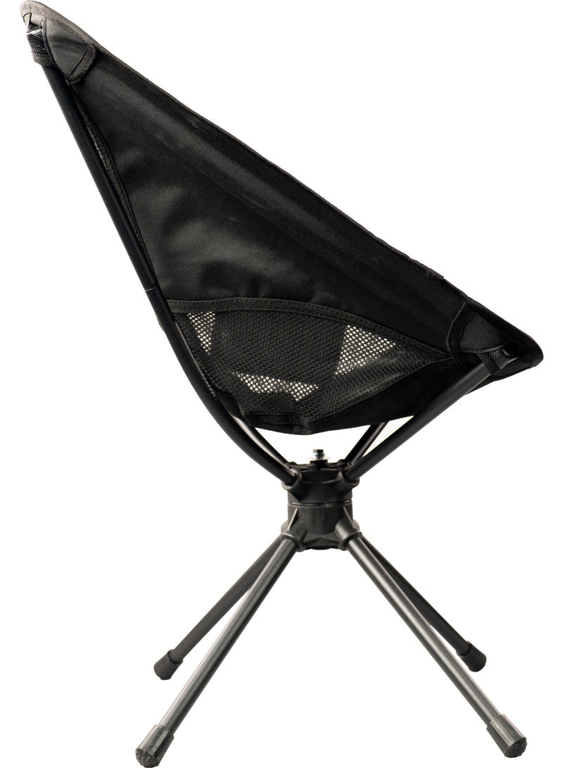 جرين ليون كرسي تخييم CampMate بتصميم قابل للطي ودوران 360 درجة / أقصى سعة تحميل 100 كجم / مسند ظهر شبكي / جيب تخزين / أنبوب حديد / مادة قماش أكسفورد 600D - أسود - Image 4