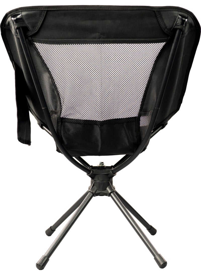 جرين ليون كرسي تخييم CampMate بتصميم قابل للطي ودوران 360 درجة / أقصى سعة تحميل 100 كجم / مسند ظهر شبكي / جيب تخزين / أنبوب حديد / مادة قماش أكسفورد 600D - أسود - Image 3