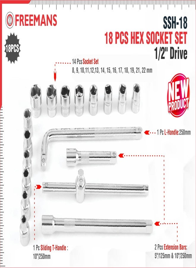 FREEMANS 1/2" Square Drive 18 Pieces HEX Sockets set With Carry Box, Chrome Vanadium Steel, Use for Home & Industrial || Professional Automobiles || Bike || Car Repair Tool Kit || 1 Year Warranty - Image 3