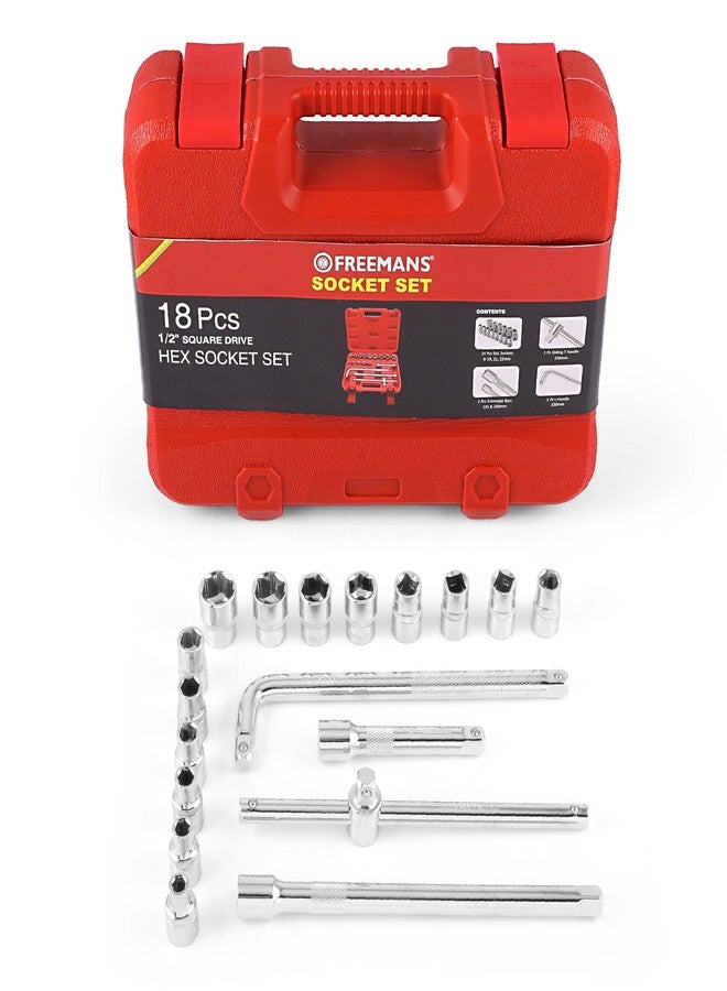 FREEMANS 1/2" Square Drive 18 Pieces HEX Sockets set With Carry Box, Chrome Vanadium Steel, Use for Home & Industrial || Professional Automobiles || Bike || Car Repair Tool Kit || 1 Year Warranty - Image 4