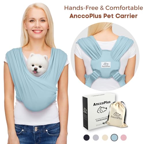 AnccoPlus Dog Carriers for Small Dogs Front Facing Dog Sling Carrier Hands Free Cat Carrier Size Adjustable Reducing Back Pain Premium Cotton Safe and Soft Dog Carrier Regular Baby Blue - Image 3