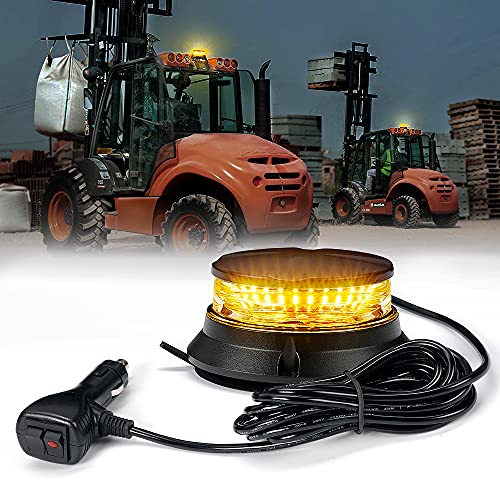 Xprite LED Rotating Beacon Light, 4.5Inch Super Bright Forklift Strobe Lights w/Magnetic Base for 12-24V Construction Truck Patrol Car Tractor Golf Carts-Amber - Image 1
