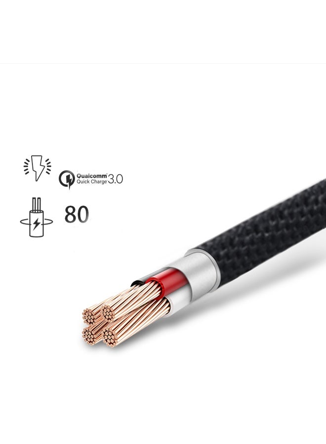 Wopow كابل بيانات مايكرو يو اس بي من وبو MC-04 بطول 1.5 متر بتقنية كوالكوم للشحن السريع 3.0 - أسود - Image 2