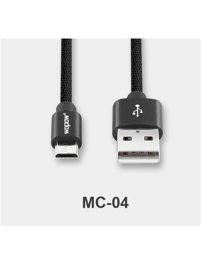 Wopow كابل بيانات مايكرو يو اس بي من وبو MC-04 بطول 1.5 متر بتقنية كوالكوم للشحن السريع 3.0 - أسود - Image 1