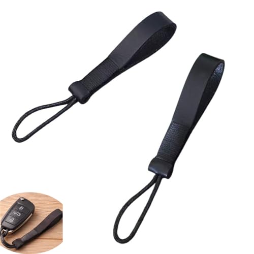 DraCra 2 Pack Fob Lanyard Car Keychain Cowhide Leather Non-metallic Key Strap String Handmade Pendant Chain Loop Ring for Car Keys Bag Case Cover Holder - Image 1