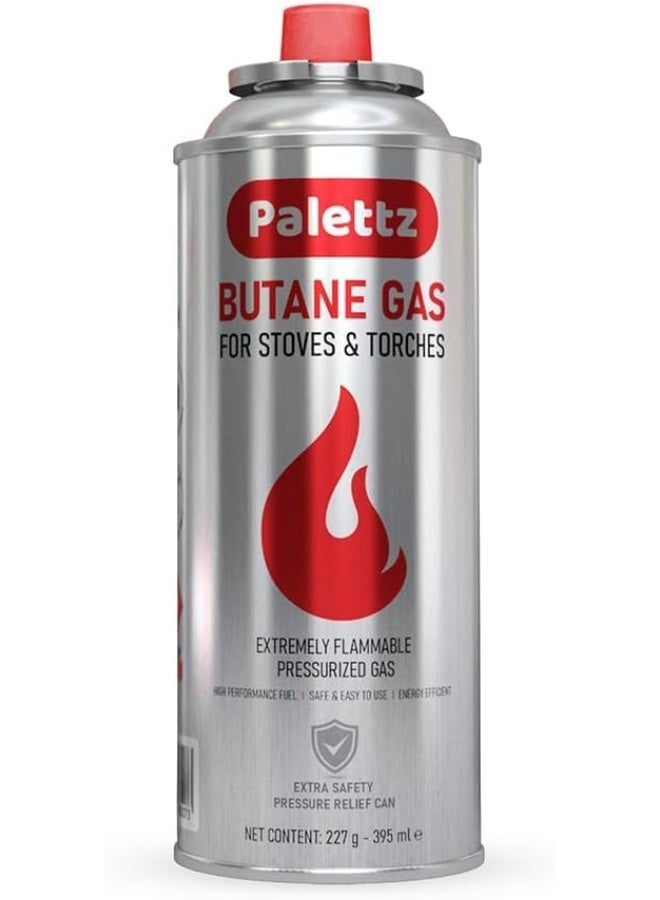 NATIONAL PAINTS عبوة غاز البيوتان لإعادة التعبئة 227 جرام (395 مل)، خزان وقود محمول ممتاز لمواقد التخييم، لحام الشعلة، الشواء، التدفئة والطهي في الهواء الطلق، نقاء عالي >98% من البيوتان، علبة قفل سهلة وآمنة.