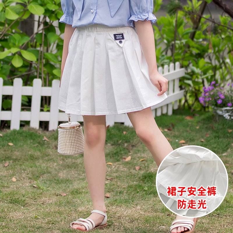 Girls suit 2025 Summer New Parcel Suit Big Childrens Summer Shirt Childrens Pleated Skirt Two-piece Set White Skirt - Image 1