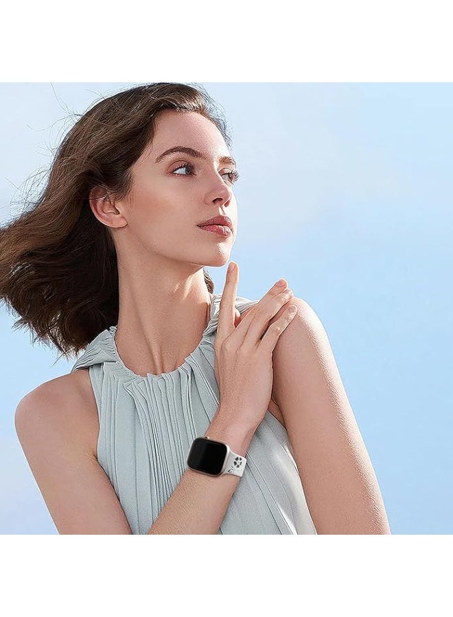 OLYSON Floral Engraved Band Compatible with Apple Watch for Women 42mm 44mm 45mm 46mm 49mm, Soft Silicone Two-Tone Flower Sport Strap for Apple Watch Series 11 10 9 8 7 6 5 4 3 2 1 SE Ultra - Image 4