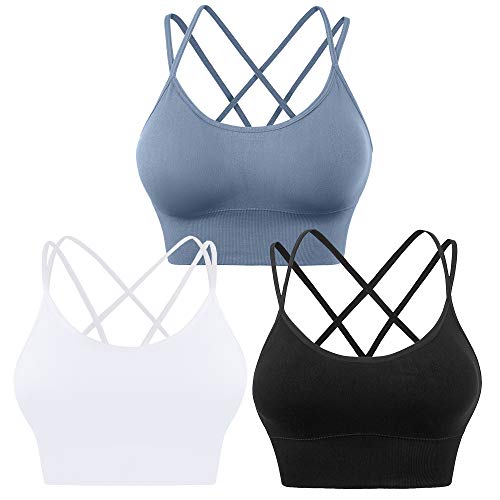 Evercute Cross Back Sport Bras Padded Strappy Criss Cross Cropped Bras for Yoga Workout Fitness Low Impact - Image 1